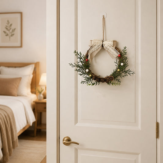 Rustic Cedar Grapevine Wreath with Lace Bow & Mini Berries