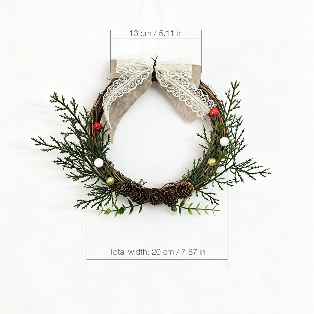 Rustic Cedar Grapevine Wreath with Lace Bow & Mini Berries