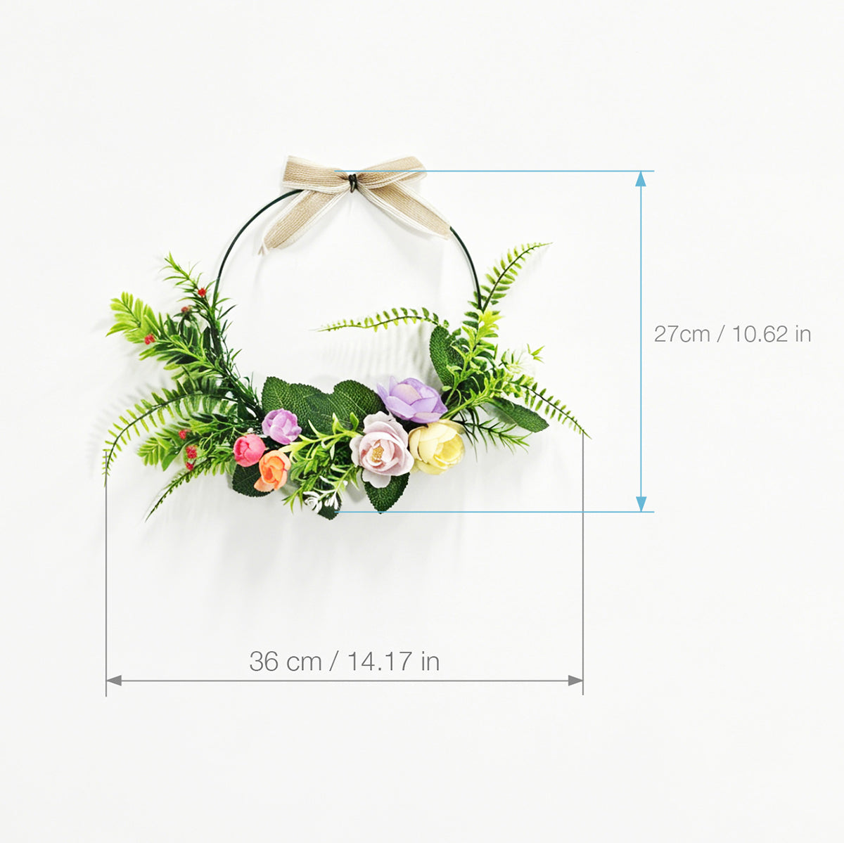 Modern Metal Hoop Wreath with Pastel Wildflowers & Linen Bow