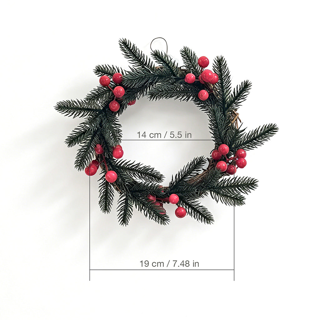 Rustic Christmas Wreath with Evergreen Branches & Red Berries for Front Door Decor