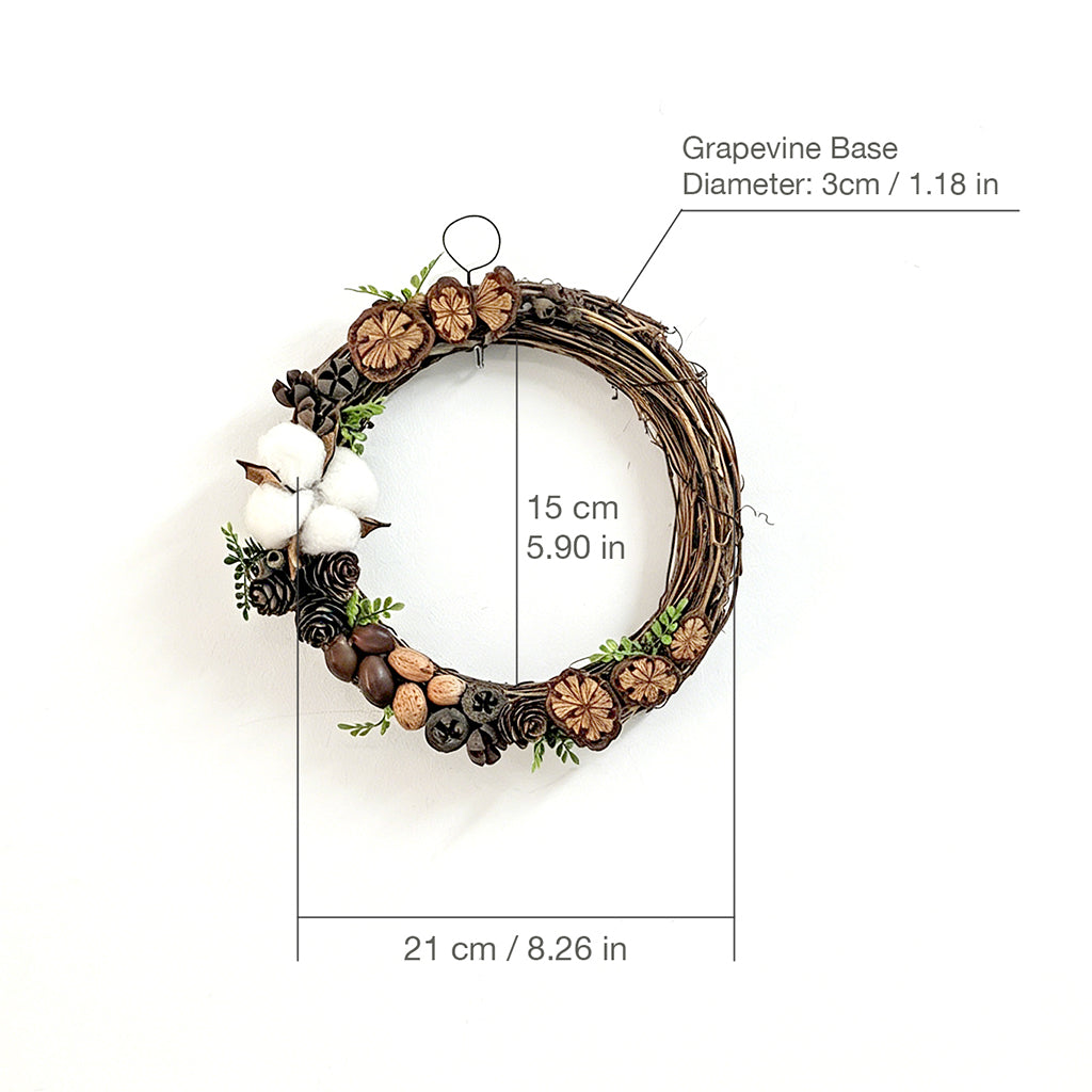 Rustic Woodland Wreath with Cotton, Pinecones & Natural Wood Accents Decor