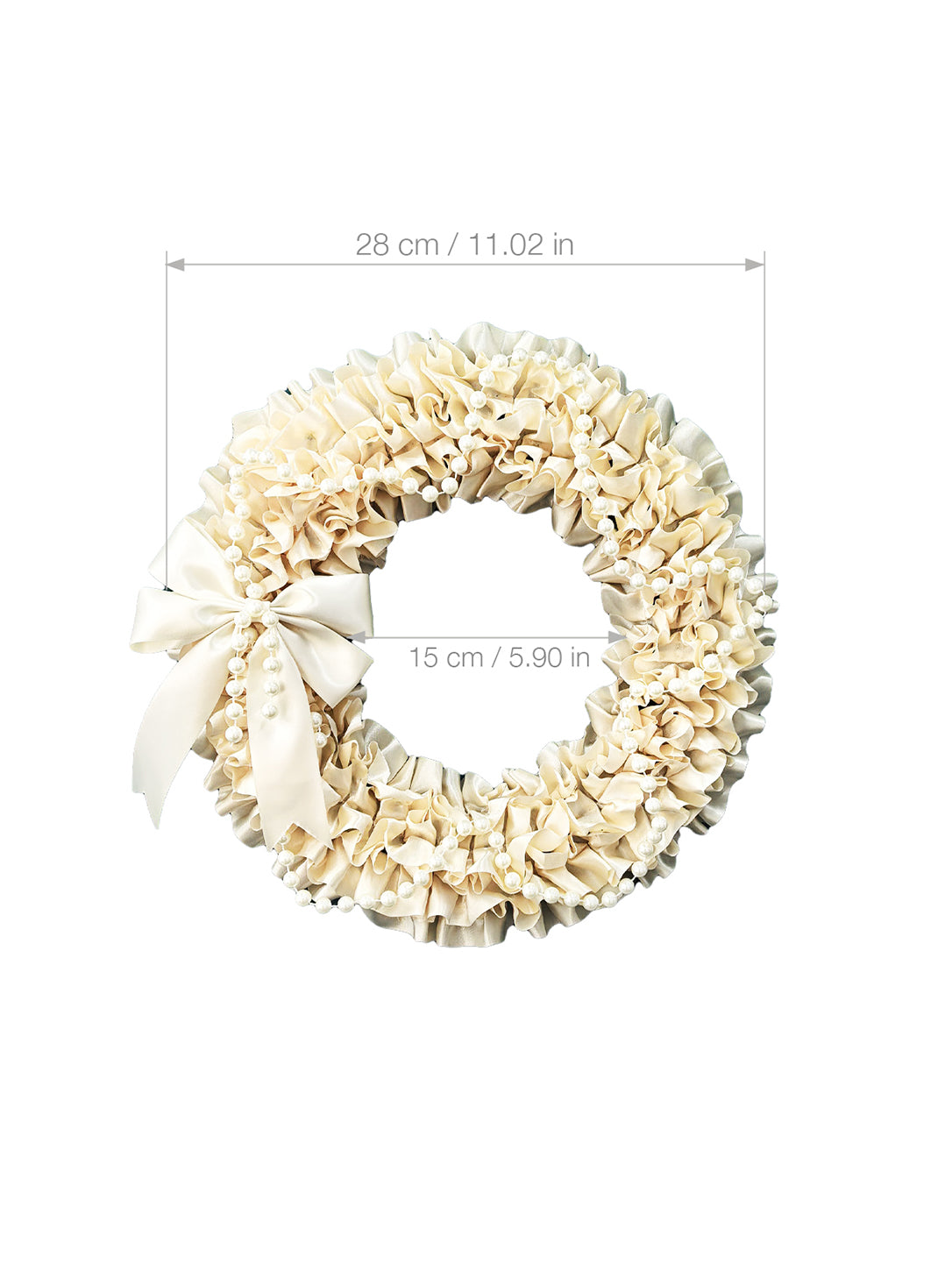 Elegant Cream Satin Ruffled Wreath with Pearl Garland & Satin Bow