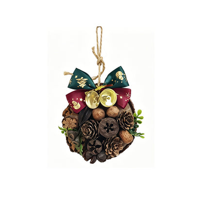 Rustic Wood Slice Christmas Ornament with Pinecones & Jingle Bells