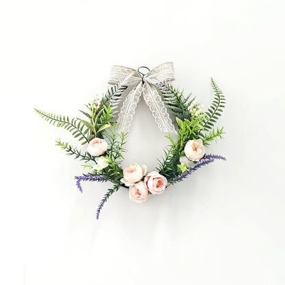 Oval Floral Hoop Wreath with Blush Pink Peonies & Lace Ribbon Bow