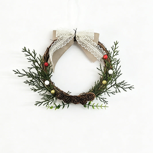 Rustic Cedar Grapevine Wreath with Lace Bow & Mini Berries