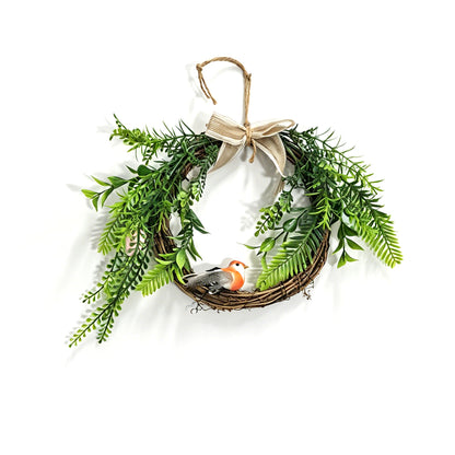 Rustic Grapevine Wreath with Artificial Bird, Greenery & Linen Bow