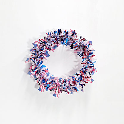 Patriotic 4th of July Metallic Tinsel Wreath with Mini US Flags