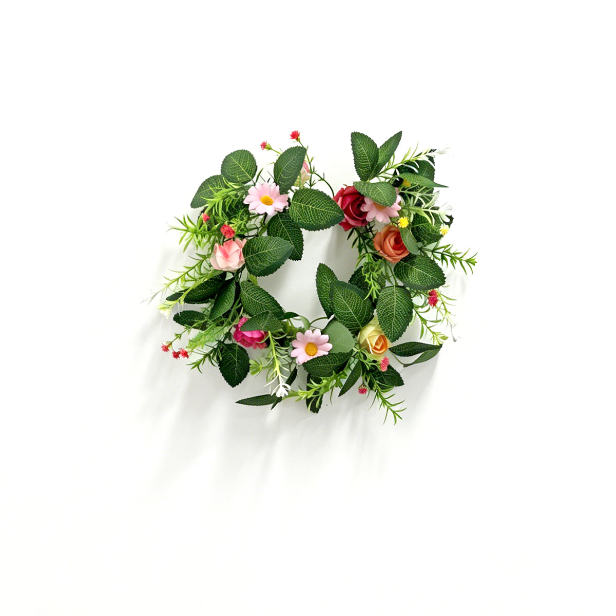 Artificial Spring Wildflower Wreath with Roses & Pink Daisies