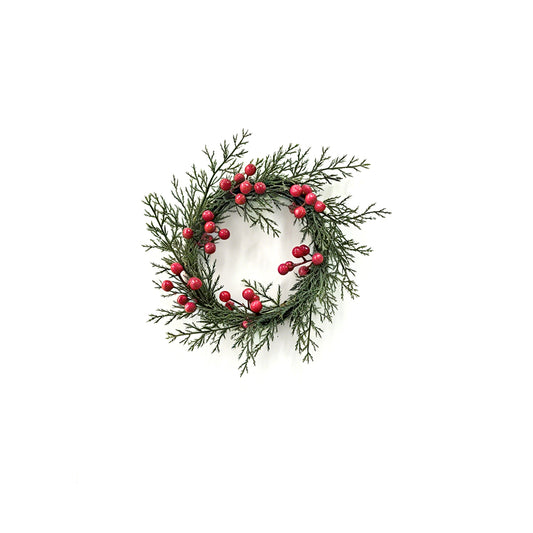 Artificial Christmas Cedar Wreath with Vibrant Red Berries