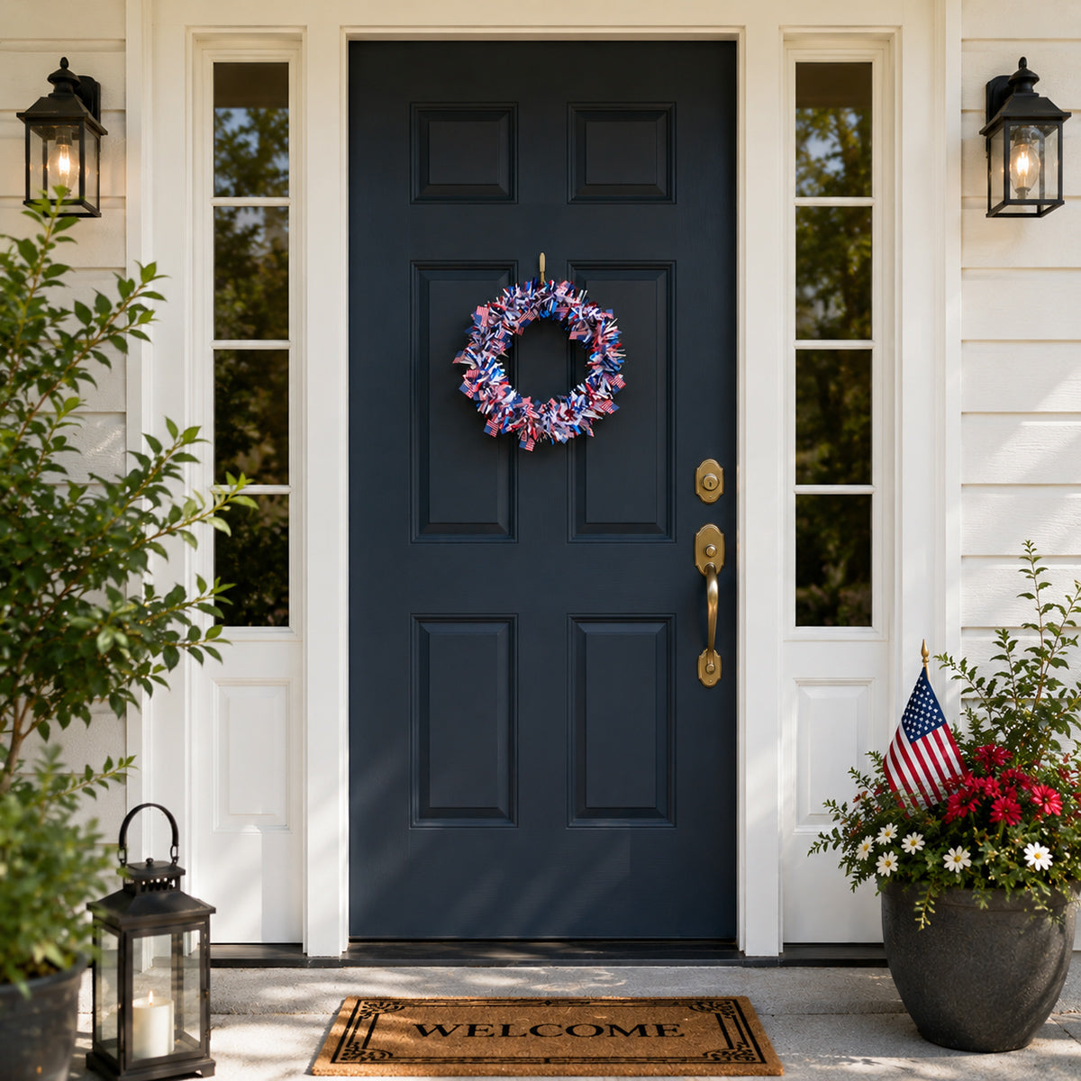 Patriotic 4th of July Metallic Tinsel Wreath with Mini US Flags