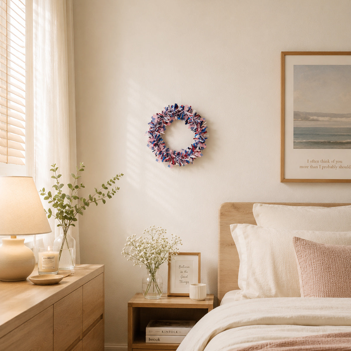 Patriotic 4th of July Metallic Tinsel Wreath with Mini US Flags