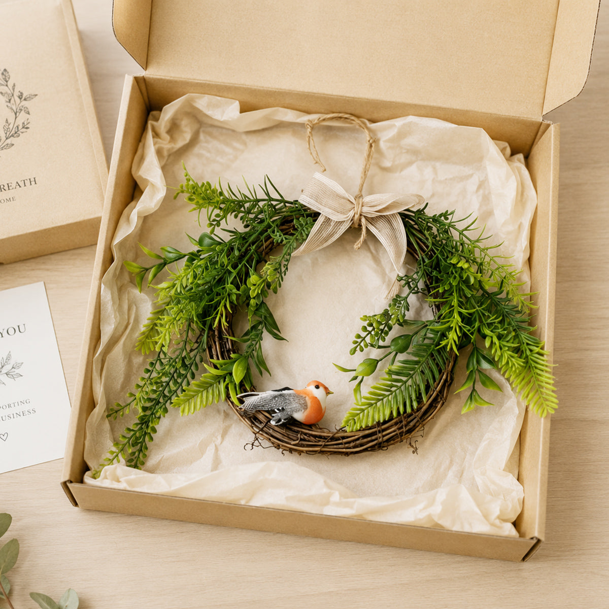 Rustic Grapevine Wreath with Artificial Bird, Greenery & Linen Bow