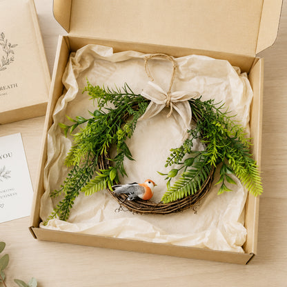 Rustic Grapevine Wreath with Artificial Bird, Greenery & Linen Bow