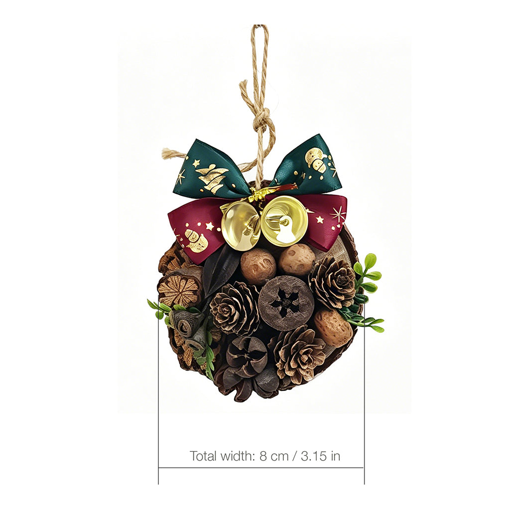 Rustic Wood Slice Christmas Ornament with Pinecones & Jingle Bells