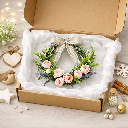 Oval Floral Hoop Wreath with Blush Pink Peonies & Lace Ribbon Bow