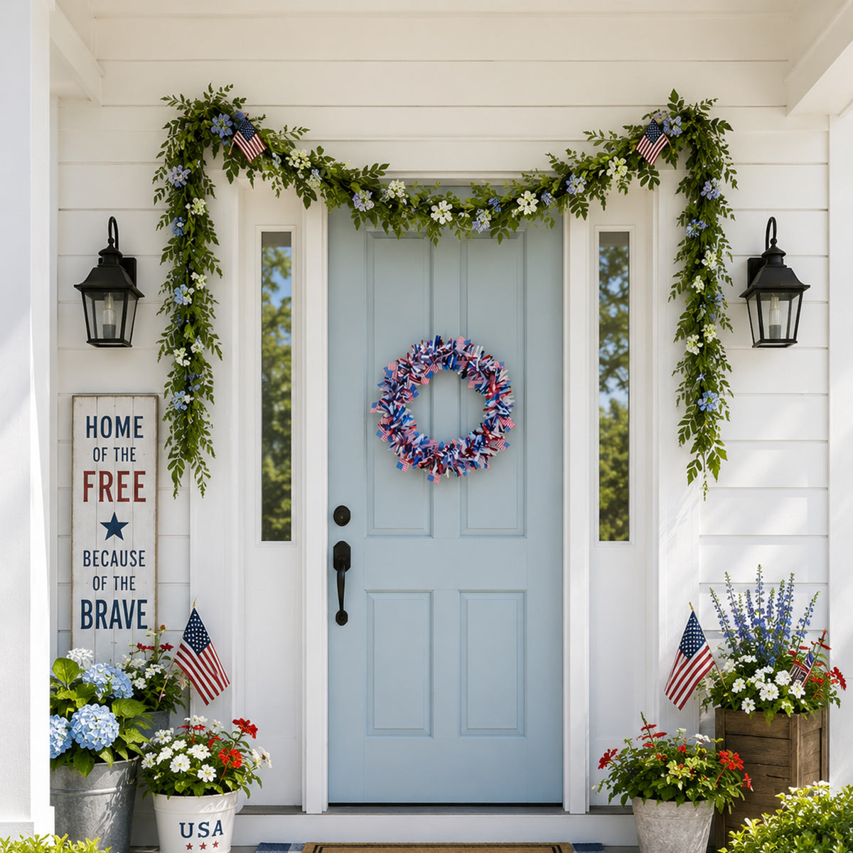 Patriotic 4th of July Metallic Tinsel Wreath with Mini US Flags