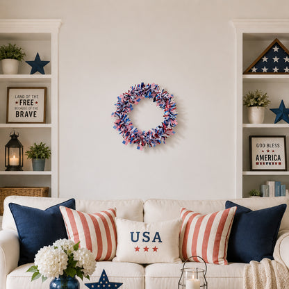 Patriotic 4th of July Metallic Tinsel Wreath with Mini US Flags