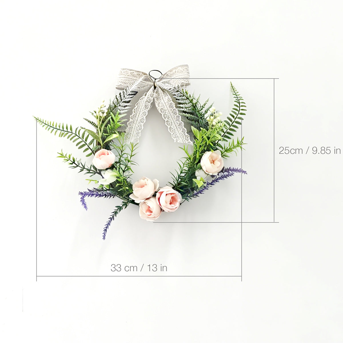 Oval Floral Hoop Wreath with Blush Pink Peonies & Lace Ribbon Bow