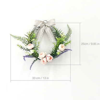 Oval Floral Hoop Wreath with Blush Pink Peonies & Lace Ribbon Bow