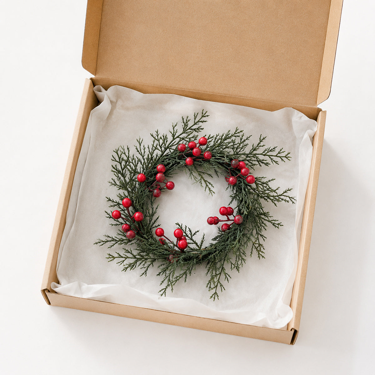 Artificial Christmas Cedar Wreath with Vibrant Red Berries