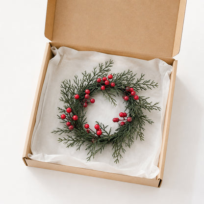 Artificial Christmas Cedar Wreath with Vibrant Red Berries