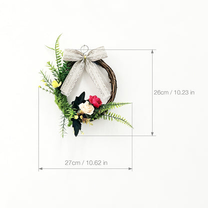 Rustic Grapevine Wreath with Crimson Roses, Ferns & Lace Bow