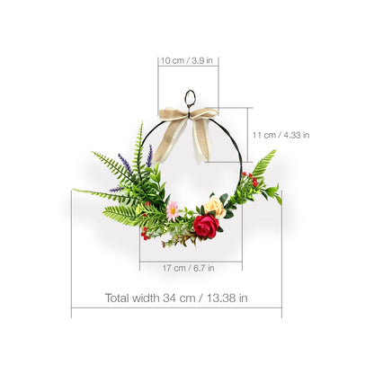 Modern Metal Hoop Floral Wreath with Roses, Lavender & Linen Bow