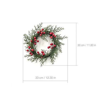Artificial Christmas Cedar Wreath with Vibrant Red Berries