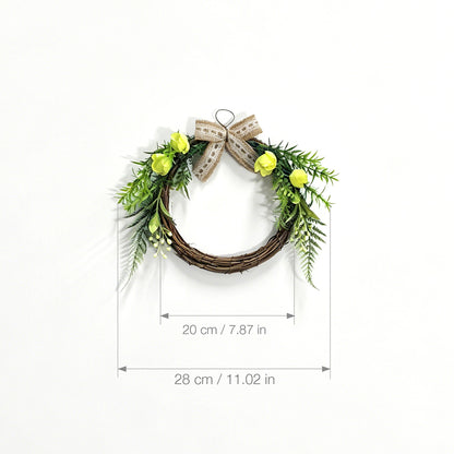 Rustic Grapevine Wreath with Yellow Roses, Ferns & Burlap Lace Bow