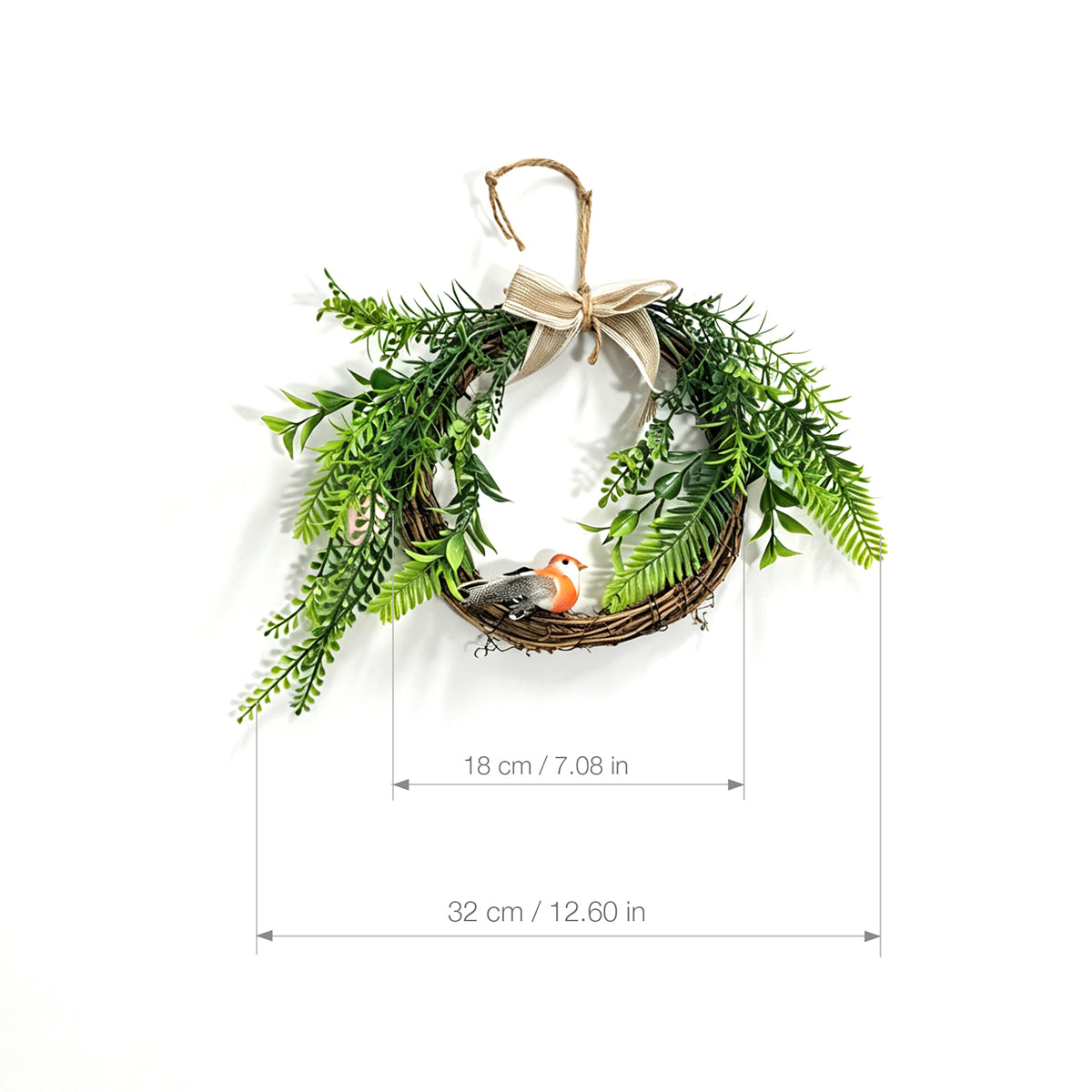 Rustic Grapevine Wreath with Artificial Bird, Greenery & Linen Bow