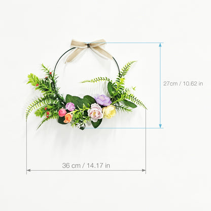 Modern Metal Hoop Wreath with Pastel Wildflowers & Linen Bow