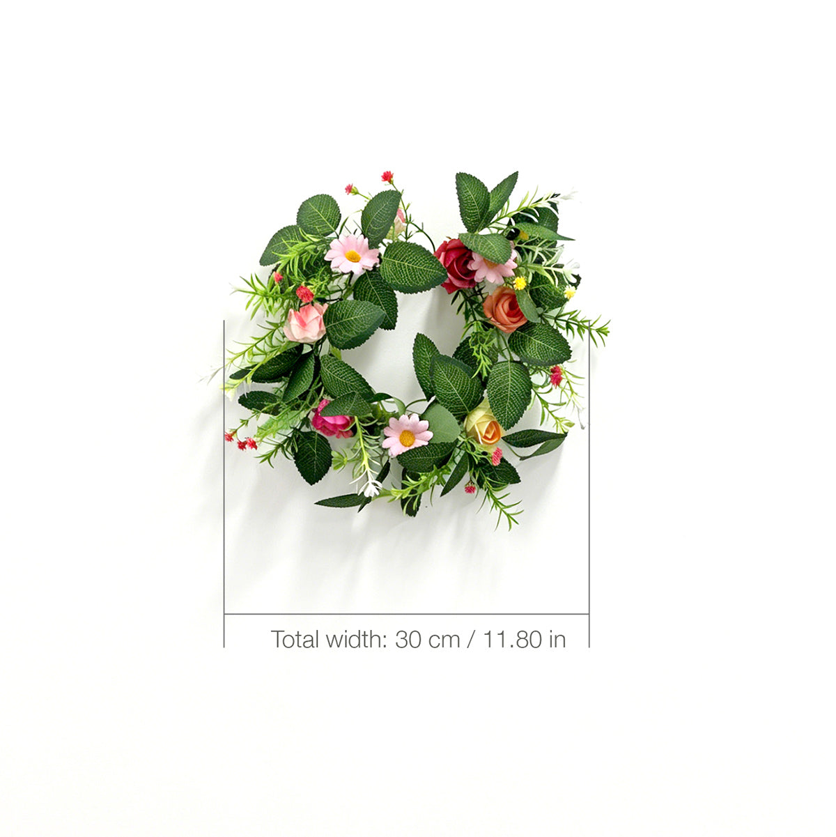 Artificial Spring Wildflower Wreath with Roses & Pink Daisies