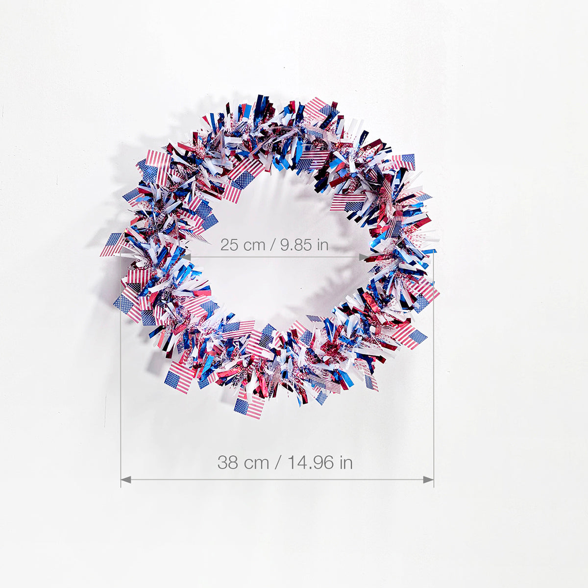Patriotic 4th of July Metallic Tinsel Wreath with Mini US Flags