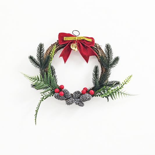 Rustic Christmas Wreath with Pine Branches, Red Berries & Bow Holiday Decor