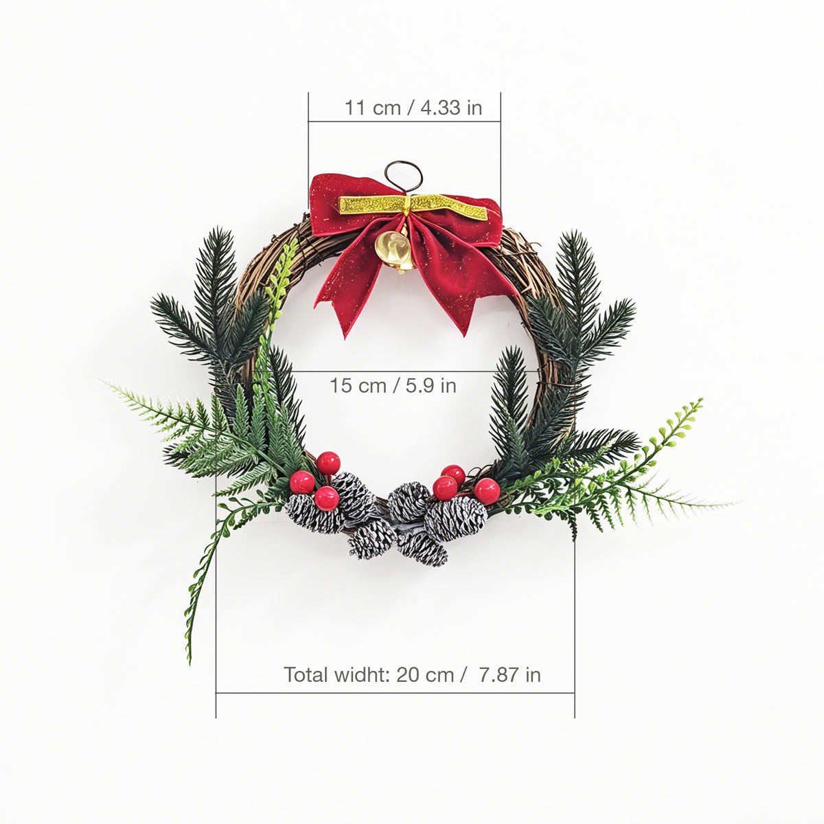 Rustic Christmas Wreath with Pine Branches, Red Berries & Bow Holiday Decor