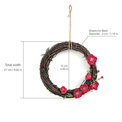 Boho Flower Wreath with Pink Blossoms, Rustic Vine Ring & Farmhouse Wall Decor