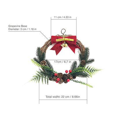 Traditional Christmas Wreath with Evergreen Branches, Pinecones & Red Bow Decor
