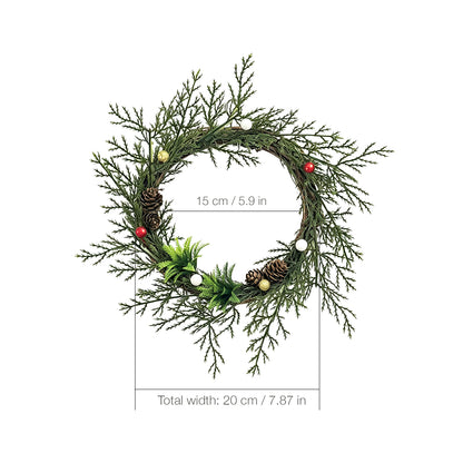 Rustic Christmas Wreath with Pine Branches, Pinecones & Red White Berry Decor