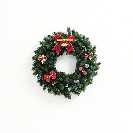 Classic Red Bow Christmas Wreath with Pinecones & Ornaments
