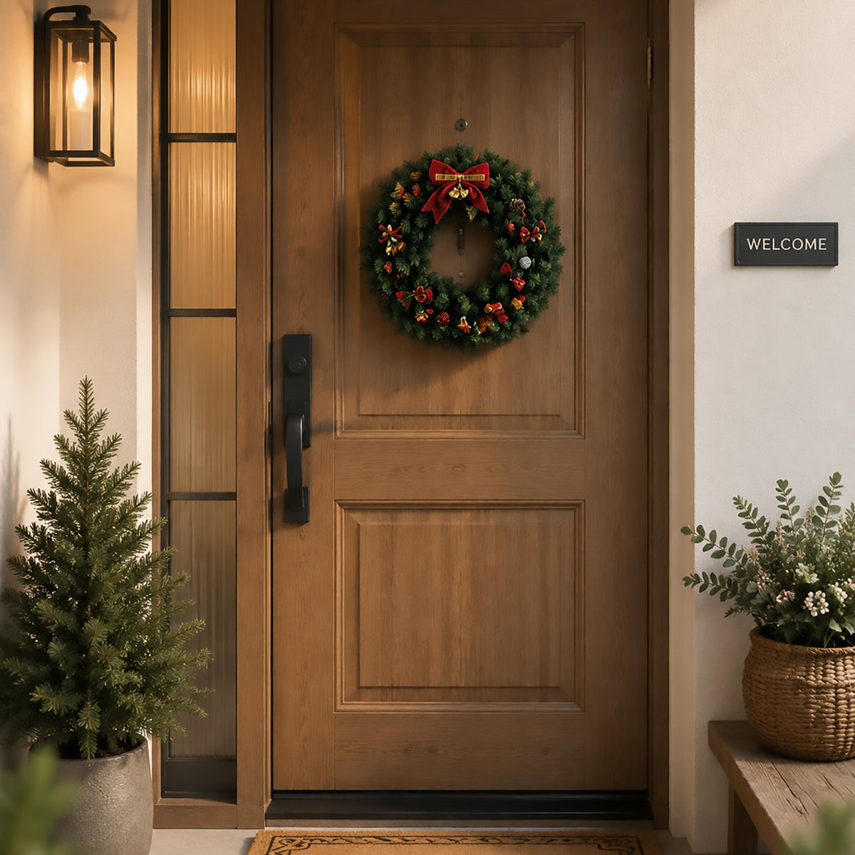 Classic Red Bow Christmas Wreath with Pinecones & Ornaments