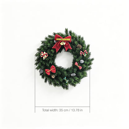 Classic Red Bow Christmas Wreath with Pinecones & Ornaments