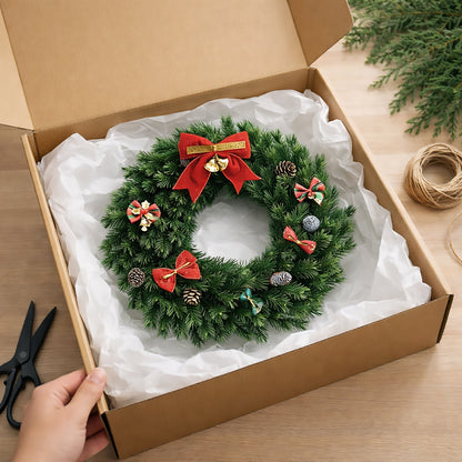 Classic Red Bow Christmas Wreath with Pinecones & Ornaments