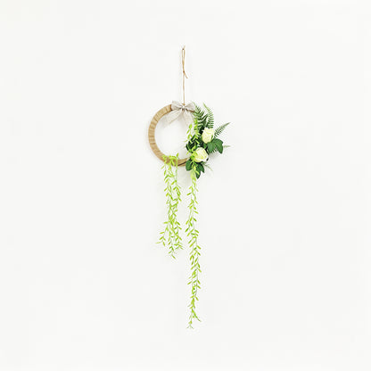 Minimalist Jute Hoop Wreath with White Roses & Hanging Greenery
