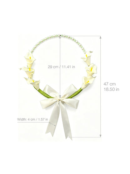 Elegant White Calla Lily Bead Hoop Wreath with Satin Bow