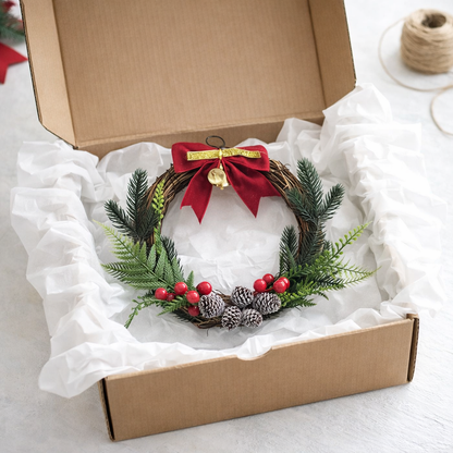Rustic Christmas Wreath with Pine Branches, Red Berries & Bow Holiday Decor