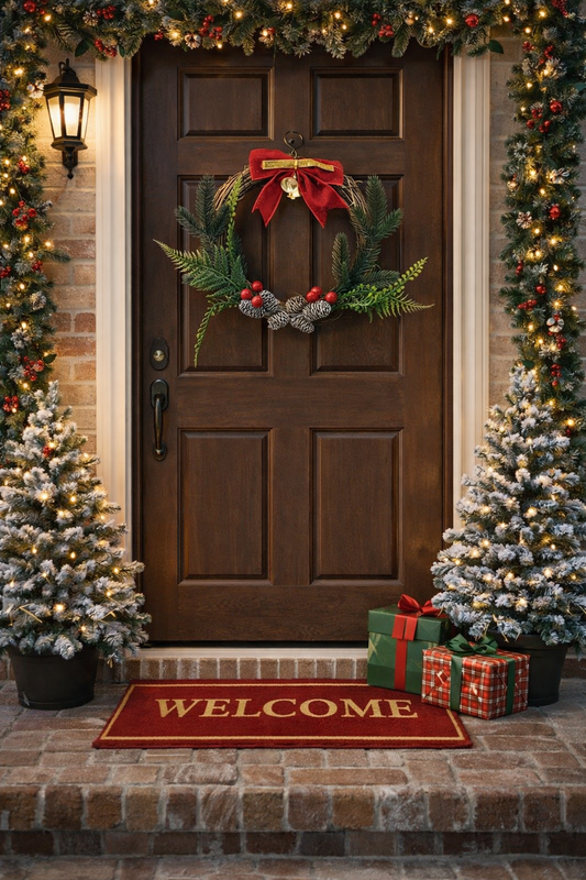 Rustic Christmas Wreath with Pine Branches, Red Berries & Bow Holiday Decor