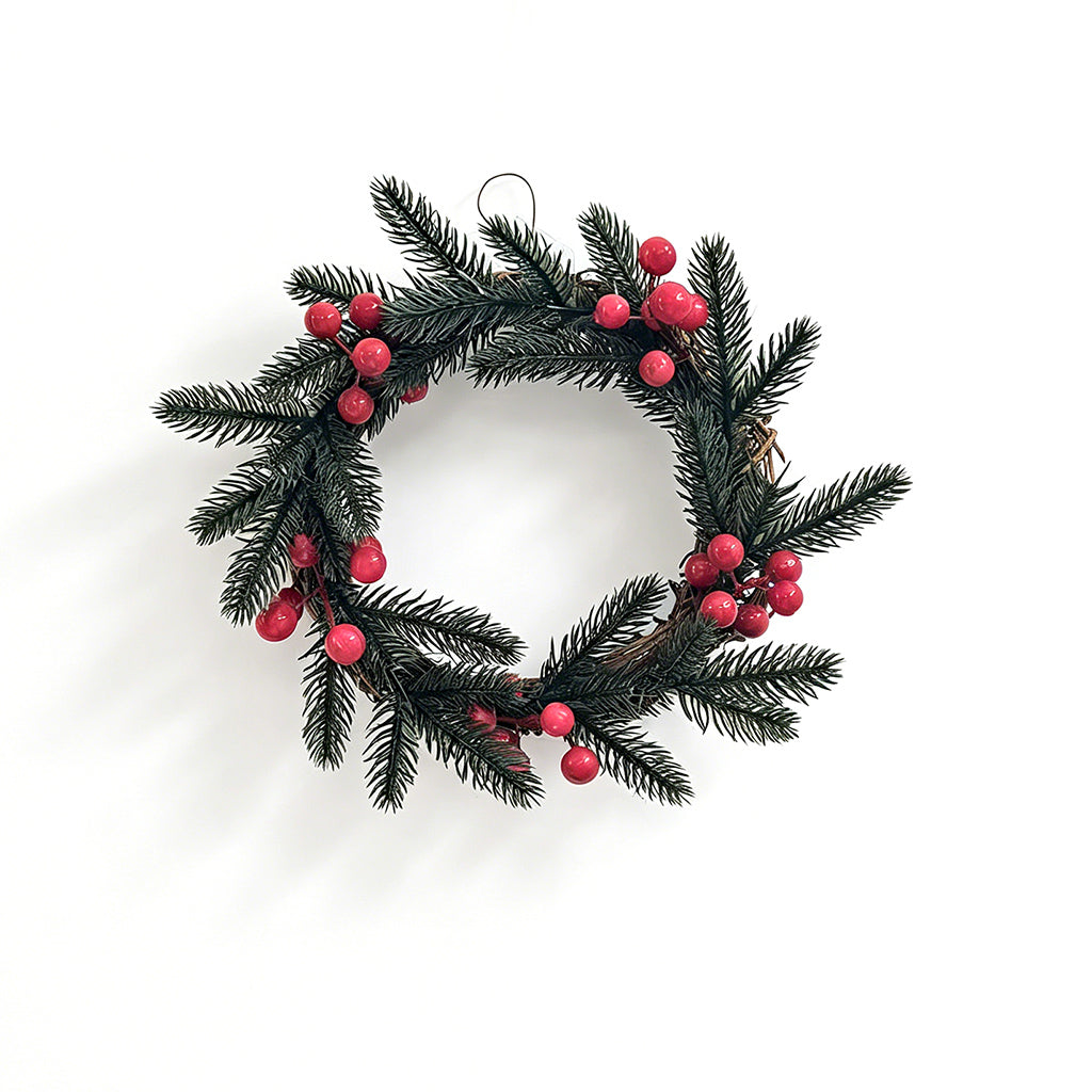 Rustic Christmas Wreath with Evergreen Branches & Red Berries for Front Door Decor