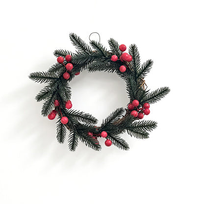 Rustic Christmas Wreath with Evergreen Branches & Red Berries for Front Door Decor