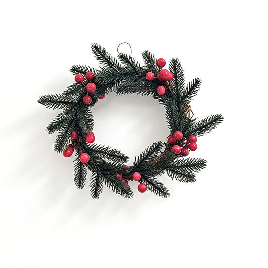 Rustic Christmas Wreath with Evergreen Branches & Red Berries for Front Door Decor