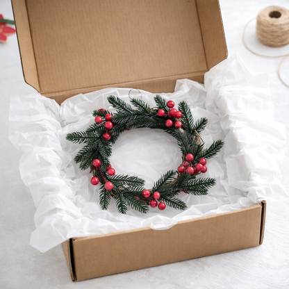 Rustic Christmas Wreath with Evergreen Branches & Red Berries for Front Door Decor